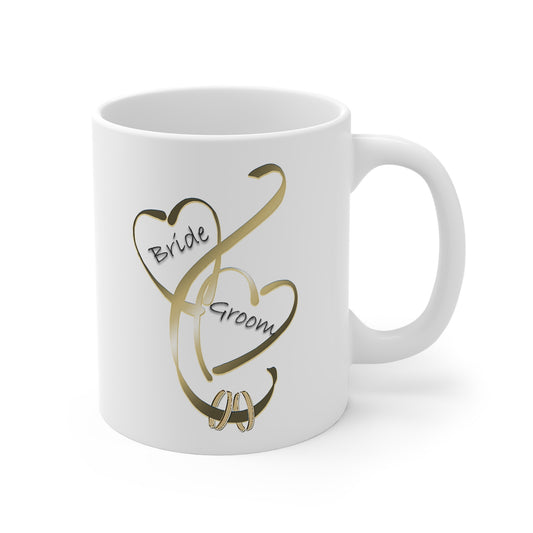 Bride Groom 11oz White Mug (Gold)