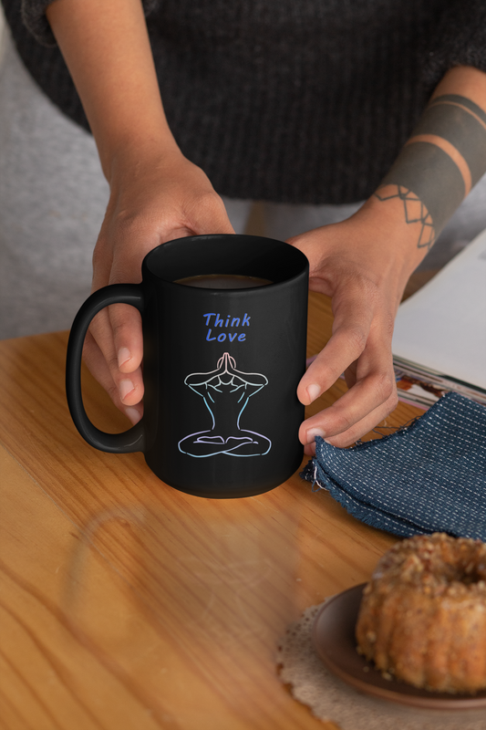 Think, Speak, Live Love Black Mug, 15oz